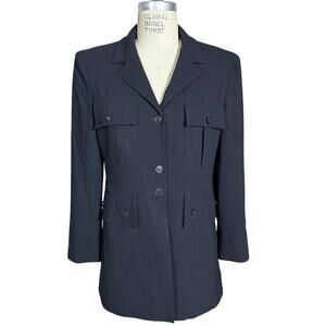 Vintage 90s Chanel Long 4 Pocket Wool Blazer in Black Size 44